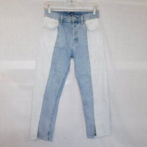 GAP High Rise Straight Crop Tonal Spliced Color Block Button Fly jeans Womens 25